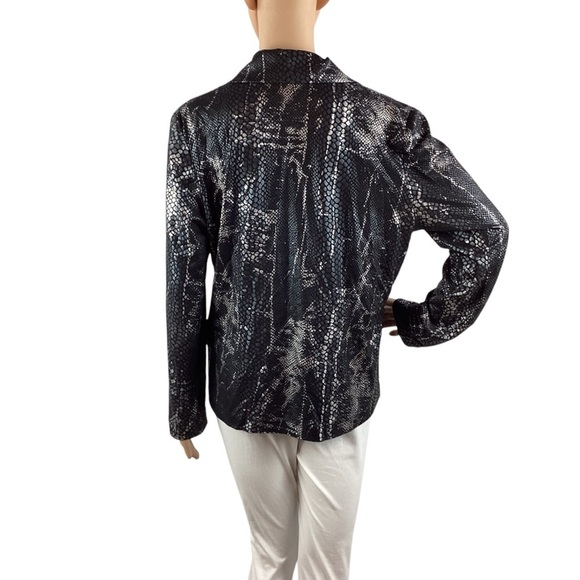 Misook Black Silver Snakeskin Print Liquid Satin Blazer Jacket Medium - Picture 5 of 7